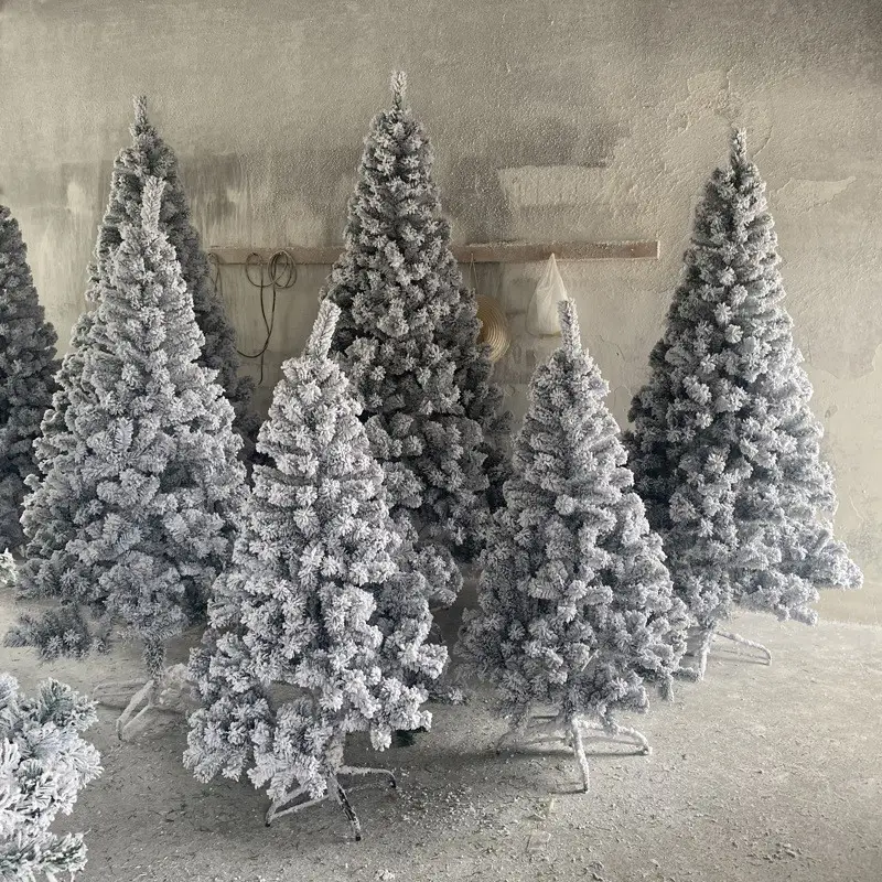Árbol de Navidad de pino de nieve artificial con soporte de Metal puntas de rama exuberante vacaciones decorar Outroad nieve flocado árbol de Navidad
