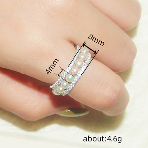 Bague H456 Perle Éternité pour Femme, Anneau de Mariage avec Pierre Ronde Naturelle Sertie en Canal, Bagues Tendance - Product Image 5