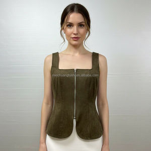 Débardeur en suède personnalisé avec fermeture éclair pour <span class=keywords><strong>femme</strong></span>, bretelles fines, <span class=keywords><strong>col</strong></span> carré, idéal pour l'été - Product Image 1