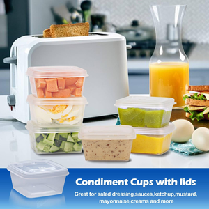 Contenants alimentaires jetables en plastique PP transparents avec couvercles, format 1oz, 2oz, 3oz, 4oz, 5oz, pour sauces carrées à emporter - Product Image 2