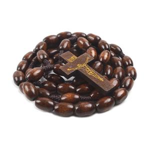 Fatti a mano 12x8mm <span class=keywords><strong>Perline</strong></span> di <span class=keywords><strong>Legno</strong></span> All'ingrosso Cattolica Rosario Religioso Collana Con Ciondolo Croce - Product Image 2