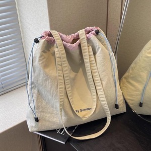 Japanese-style Color-block <strong>Drawstring</strong> Canvas Shoulder <strong>Bag</strong> <strong>Large</strong> Capacity for Students Daily Commute Various Occasions - Product Image 2