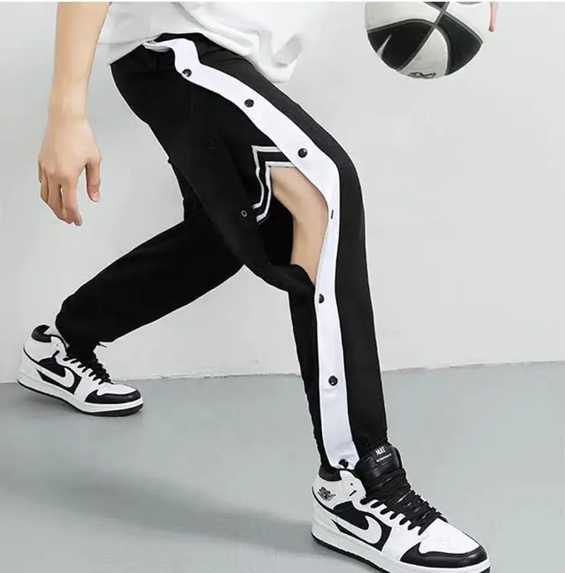 Pantalones de baloncesto elásticos de secado rápido para hombre, ropa de calle de moda con logotipo personalizado, hip hop, con botones laterales