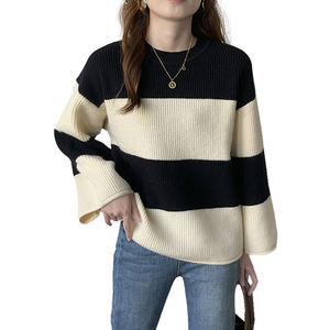 เสื้อสเวตเตอร์สไตล์ลำลองลายทางแบบใหม่  รับสกรีนโลโก้ คอกลม แขนยาว ทรงหลวม สำหรับผู้หญิง เนื้อผ้าถักคุณภาพสูง - Product Image 4