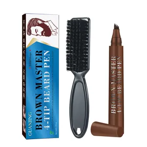 GUANJING OEM 2 Cor Barba Barba À Prova D' Água de Longa Duração Preto Lápis Filler Pen com Escova Kit Para Homens