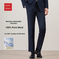 Pantalon de costume pour homme en pure laine 100% bleu marine, lavable en machine, style professionnel formel haut de gamme, coupe droite