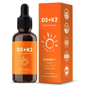 Hữu cơ chay cá nhân biểu tượng tùy chỉnh Vitamin D 3 + K 2 giọt chất lỏng bổ sung sức khỏe