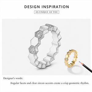 Hexagonal Zircon <b>Ring</b> <b>Stainless</b> <b>Steel</b> 14K Gold Vacuum Plated Gold Tone Jewelry - Product Image 2