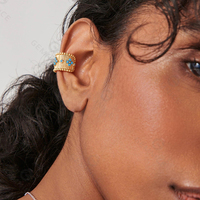 Gemnel Turquoise CZ 925 Silver Non Piercing Clip On Ear Cuff Bohemian Hollow Cartilage Earring for Women