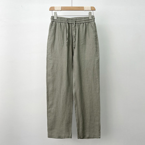 Pantaloni Casual Casual da <span class=keywords><strong>uomo</strong></span> <span class=keywords><strong>in</strong></span> puro <span class=keywords><strong>lino</strong></span> leggero a metà vita traspirante con gamba larga e personalizzabile servizio OEM disponibile - Product Image 3