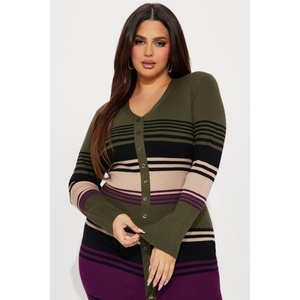 Nuevo Diseño Otoñal, Vestido Cárdigan de Punto a Rayas Estilo Coreano, Vestido Suéter Retro Americano - Product Image 3