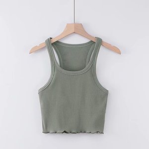 Cinturino 2022 nuovo corpetto <span class=keywords><strong>in</strong></span> tinta unita, orlo <span class=keywords><strong>in</strong></span> <span class=keywords><strong>legno</strong></span>, collo a U, gilet senza maniche a spalla stretta da donna - Product Image 2