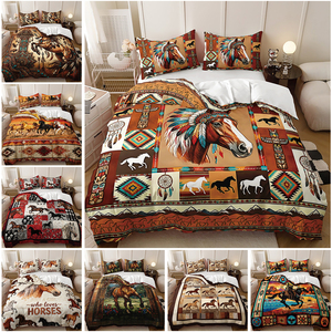 Parure de lit Bohème Sud-ouest à motif cheval, Housse de couette ethnique aztèque géométrique patchwork pour décoration de chambre Western - Product Image 2