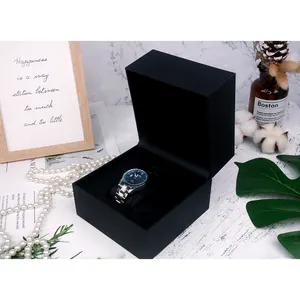 Factory Customized Cheap Plastic Frame Coated Black Paper Watch Case & Box With Pu Leather Pillow