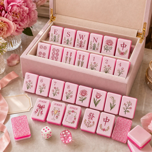 Luxury Pink Glitter Acrylic American Mahjong Set Custom Floral Engraved Mahjong Tiles with Racks and Box for Gifts - Product Image 4