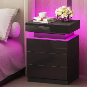 高端皮革现代床头柜无线充电智能床头柜床头柜