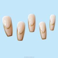 Nouvelle Arrivée Faux Ongles Brillants Style Classique Old Money Amande Carrée Or Français Gel Solide Demi-Couverture ABS