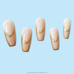 Nouvelle Arrivée Faux Ongles Brillants Style Classique Old Money Amande Carrée Or Français Gel Solide Demi-Couverture ABS - Product Image 4