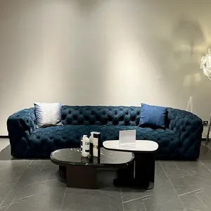 Hoge Kwaliteit Woonkamer Sofa Huismeubilair Italiaanse Moderne Chesterfield Blauwe Schuimer Sofa