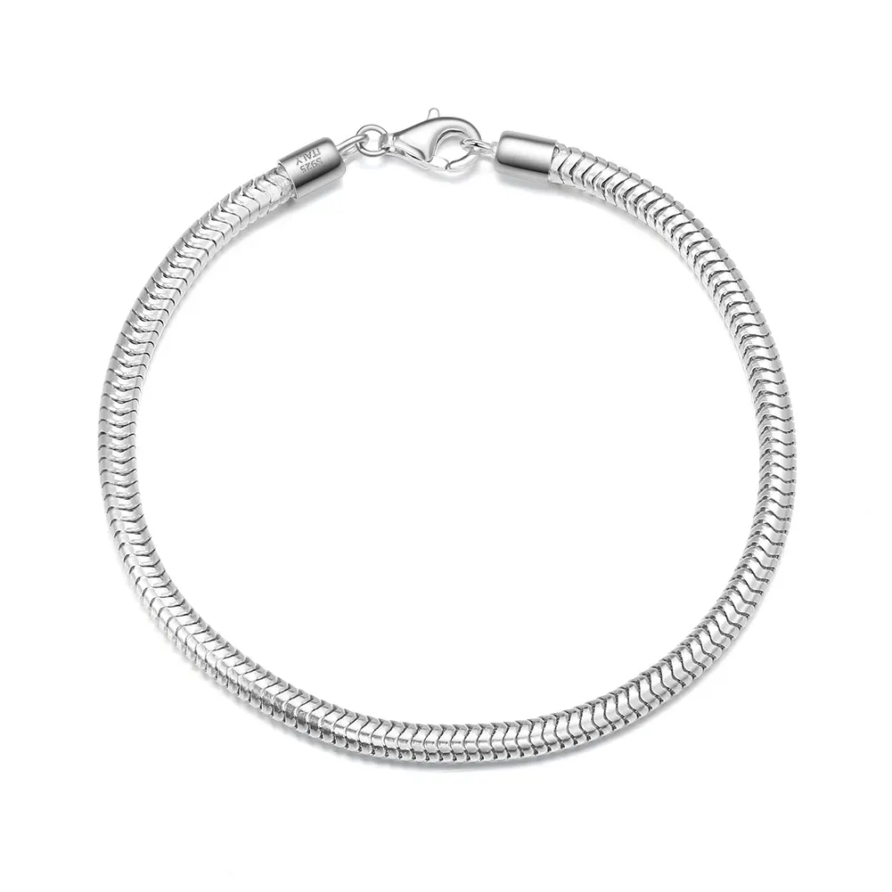 RINNTIN SB100 Italienisches Sterling Silber Hochglanz 3mm dickes, glattes, quadratisches Schlangen ketten armband 7 Zoll