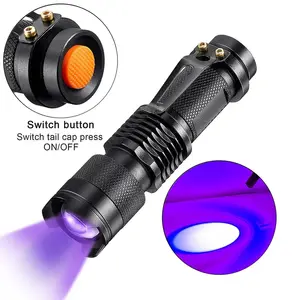 TOPCOM 395nm UV Senter Hitam Cahaya Ultraviolet Led Senter Blacklight Linterna Mini UV Torch untuk Hewan Peliharaan Deteksi Urin