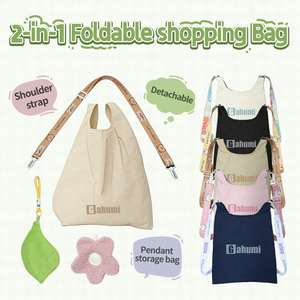 Custom <b>Foldable</b> Reusable Shopping Tote <b>Bag</b> with Detachable Adjustable Shoulder Strap & Cute Flower Pendant storage <b>bag</b> - Product Image 2