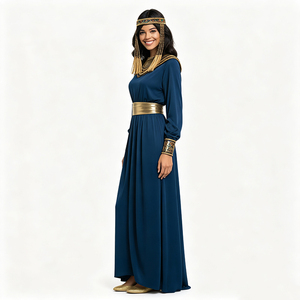 Vestido de Diosa <span class=keywords><strong>Egipcia</strong></span> con Cobertura Total, Estilo Modesto, Azul Marino con Adornos Dorados, <span class=keywords><strong>Manga</strong></span> <span class=keywords><strong>Larga</strong></span>, Largo hasta el Suelo, <span class=keywords><strong>Disfraz</strong></span> de Cleopatra - Product Image 5