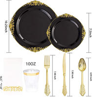 Vaisselle de fête personnalisée de style européen en or clair noir assiettes de fête jetables assiettes plats tasse fourchettes ensemble de vente en gros