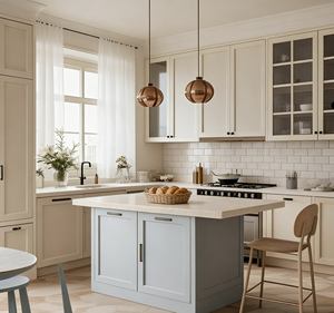 Armoire de cuisine en bois massif de luxe BALOM |   Conception personnalisée de couleur bicolore |   Style en bois massif haut de gamme pour des espaces de cuisine élégants - Product Image 2