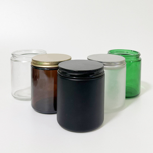 Barattoli Portacandela Cilindrici in Vetro da 8oz 250ml con Coperchio All'ingrosso - Colori Nero, Marrone, Ambra, Satinato, Trasparente, Verde e Blu - Product Image 1