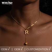 Kalung Lariat Y Drop dengan Inisial Huruf A-Z Gaya Withher, Kalung Baja Anti Karat Berlapis Emas, Perhiasan Fashion Wanita Grosir