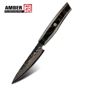 Amber buatan tangan ditempa VG10 dapur koki Santoku utilitas ukiran buah pisau tembaga Damaskus pisau Jepang hitam