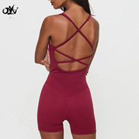Sexy Mouwloze, Vierkante Hals, Sportjumpsuit Voor Dames, Cross-Back, Uitgeholde Yoga Jumpsuit, Zachte Groothandel In Trainingskleding