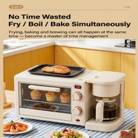 Stasiun Sarapan Multifungsi 3-in-1: Oven Pemanggang Roti, Pembuat Kopi, Wajan Penggorengan, Stainless Steel, Hemat Energi, Peralatan Rumah Tangga Listrik