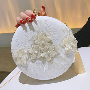 <b>Sweet</b> Lace Round Handbags High Quality PU Leather Women Crossbody Bags Female Small Fresh <b>Flower</b> Chain Shoulder - Product Image 4