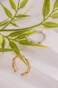 Bague en argent plaqué or 18 carats, style vintage, motif bambou, PVD, étanche, minimaliste, unisexe, pour usage quotidien - Product Image 6