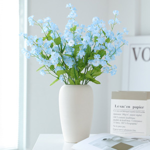 Fleur artificielle de mignonnette à 3 branches en soie bleue, haute simulation, pour décoration maison et mariage - Product Image 2