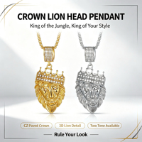 Collier Pendentif Tête de Lion Incrusté de Diamants Style Hip Hop RH, Plaqué Or 18K PVD de Haute Qualité en Acier Inoxydable, Bijou Tendance - Grande Vente