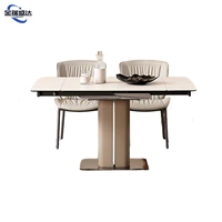 Table à manger extensible en pierre frittée JINRUISHENGDA, style moderne minimaliste pour petits espaces, base en acier inoxydable