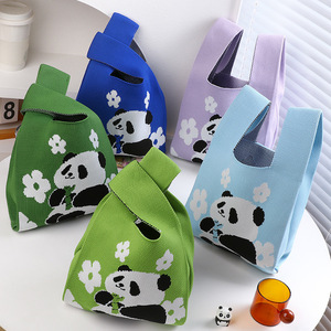 Casual Open-Closure Tote <strong>Bag</strong> with Cute Chengdu <strong>Panda</strong> Grandpa Design Versatile Polyester Knitted Handbag for Lady Daily Use Gift - Product Image 1