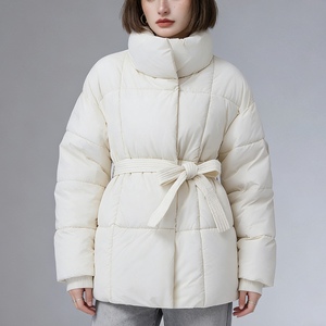 Abrigo Acolchado con Cinturón para Mujer, Cuello Alto, Acolchado, Cálido para Invierno, Prenda Exterior de Moda - Product Image 6