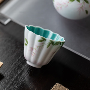 Guanlan Hand Painted Wisteria Porcelain Teacup Irregular Shape Master Cup For Kung Fu <b>Tea</b> <b>Set</b> Afternoon <b>Tea</b> - Product Image 4