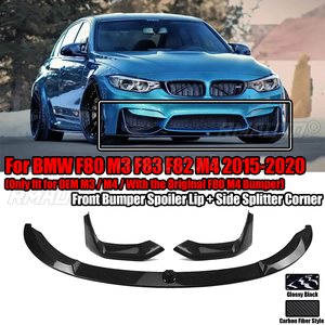 Kit de 5 pièces de lames de spoiler avant pour pare-chocs de voiture BMW F80 M3 F83 F82 M4 2015-2020, avec aérateurs latéraux inférieurs et séparateurs d'angle - Product Image 1