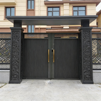 Nouvelle porte double en alliage d'aluminium de luxe chinoise avec motif rétro noir mat, serrure intelligente automatique, porte de cour de villa, porte de cour