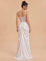Robe de mariée 2-en-1 en satin avec jupe détachable, robe de bal personnalisée, robe de mariée formelle avec traîne