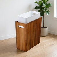 Poubelle rectangulaire en bois massif Coeusy de 3 gallons, design étroit et fin, seau amovible, décorative pour salle de bain/chambre/bureau