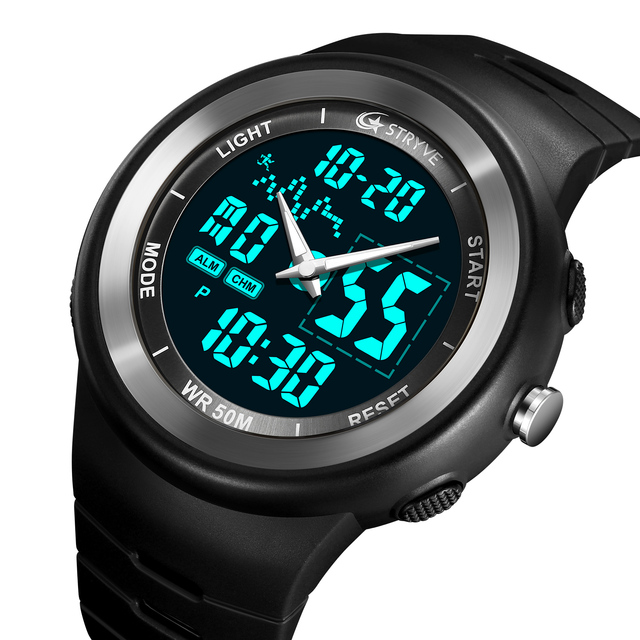 STRYVE 8035 Men's Sports Watch Outdoor Digital Countdown Electronic Men's Watch Student's 50m Waterproof LED Clock