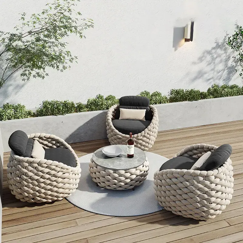 High-End Vrijetijdsbestek Tuinmeubilair Terras Tuinmeubilair Set Touw Bank Lounge Stoel Set