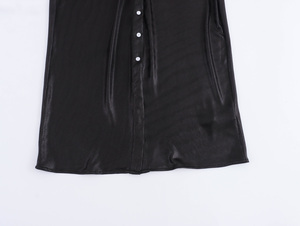 QSY 2025 T Rn cuello abajo manga larga <span class=keywords><strong>B</strong></span> Ttons <span class=keywords><strong>P</strong></span> Color negro frente plisado Cas Al moda vestido largo para mujer - Product Image 5