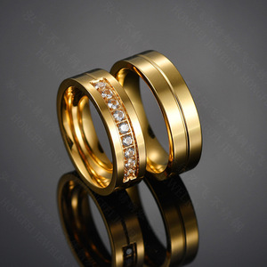 Hot Selling Anti Fade Stainless Steel Zircon Gold Plated <strong>Plus</strong> <strong>Size</strong> Couple <strong>Ring</strong> Birthday Party Wedding <strong>Ring</strong> for Men and Women - Product Image 1
